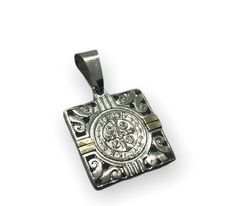 DV 452 Dije San Benito Cuadrado Reversible Plata 925 y Oro