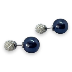 3336 Aros Estilo Dior Microperla Petroleo (8x12 mm) Acero Quirúrgico