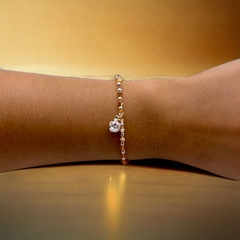 SWA Pulsera Piedras Color Ambar con Dije Corona Plata Italiana - Regalos Teo