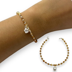 SWA Pulsera Piedras Color Ambar con Dije Corona Plata Italiana