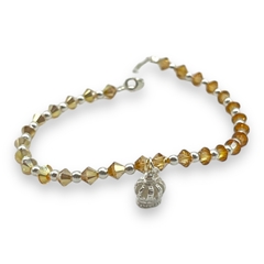 SWA Pulsera Piedras Color Ambar con Dije Corona Plata Italiana en internet