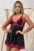 Camisola Luxo Com Bojo Em Liganete Com Detalhes Em Renda Floral Preto Com Pink - comprar online