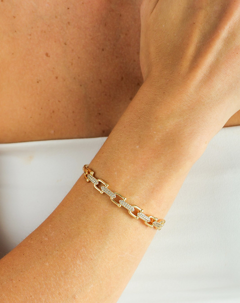 Bracelete elos com micro zircônia