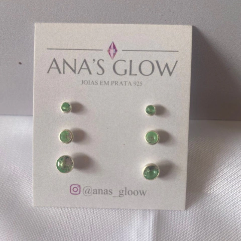 Trio de Brincos Cravação Inglesa 3/4/5mm - Verde - comprar online