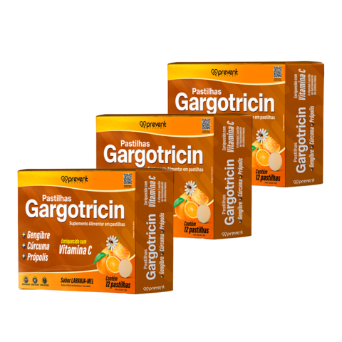 Kit 3x Gargotricin Sabor Laranja-Mel – 36 Pastilhas (3x12)