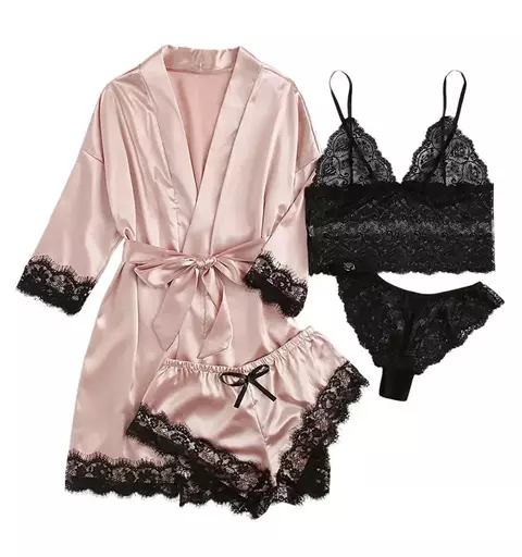 Conjunto de Pijama de Moda Feminina - Impressão Sexy em Renda Casual