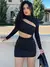 Dulzura sólido manga longa cortar mini vestido para mulheres bodycon sexy stree