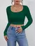 Slim fit curto sexy topo com umbigo exposto casual manga comprida cor sólida ca