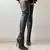 Botas femininas preto fosco dedo do pé pontiagudo coxa alta botas longos outono