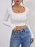 Slim fit curto sexy topo com umbigo exposto casual manga comprida cor sólida ca na internet