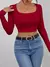 Slim fit curto sexy topo com umbigo exposto casual manga comprida cor sólida ca