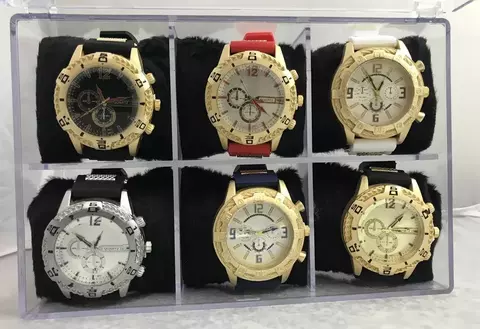 Kit 6 Relógios Masculinos Pulseira Em Silicone Atacado Revenda + Caixa Acrilica