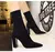 Novas meias botas moda simples para mulheres preto com toe saltos elásticos out - loja online
