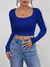 Slim fit curto sexy topo com umbigo exposto casual manga comprida cor sólida ca - loja online