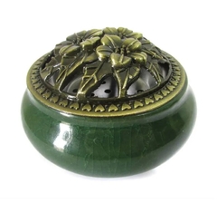 Turíbulo de Porcelana com Flores 10cm - Verde Escuro - comprar online