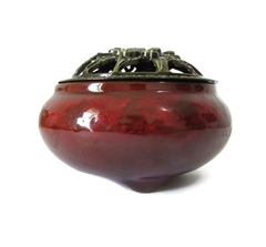 Turíbulo de Porcelana com Flores 10cm - Vermelho - Território Zen