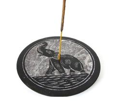 Incensário Redondo em Pedra Sabão 10cm - Elefante Indiano - comprar online