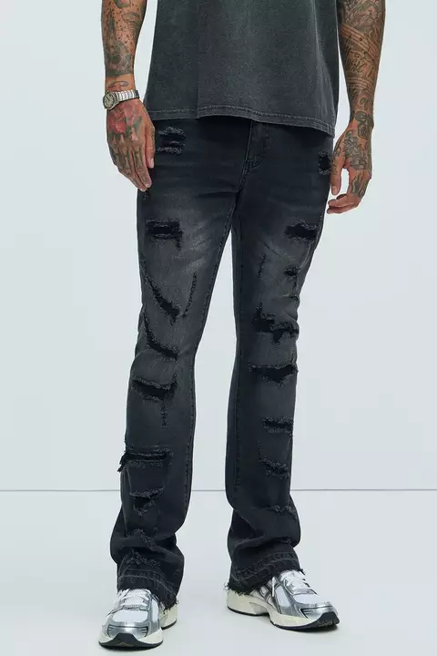Ripped Skinny Flared Jeans - Black Wash - comprar online