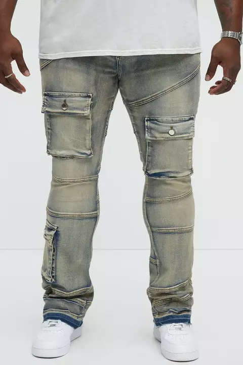Stacked Skinny Flare Cargo Jeans - Light Blue Wash - comprar online