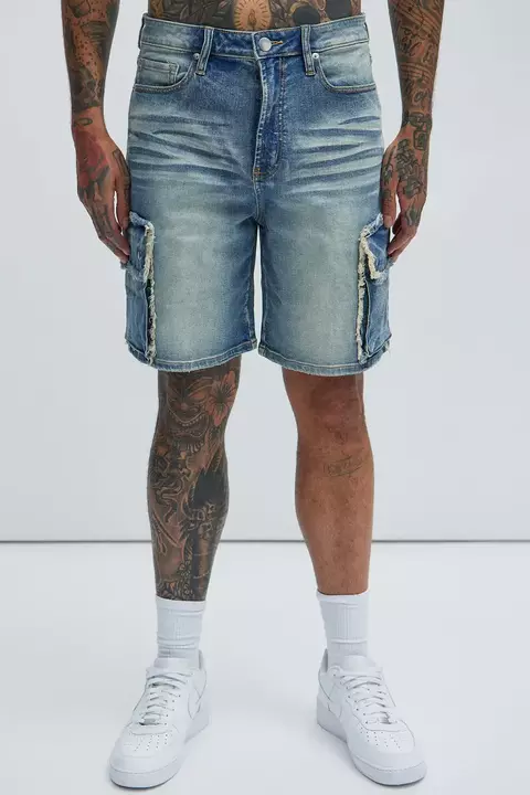 Denim Cargo Shorts - Light Blue Wash