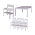 Juego de muebles de jardín Denali 2,4m en madera clara, compuesto por mesa rectangular, banco doble y cuatro sillas individuales.
