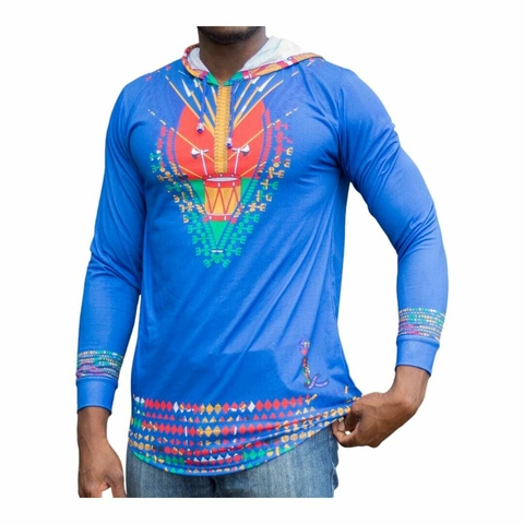 Camiseta Simbólicas/Históricas _ Modelo Longline _ Estilo Afro _ Azul - comprar online