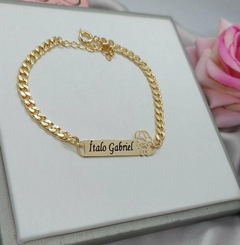Pulseira Infantil Personalizada de Chapinha Banhada a Ouro - comprar online