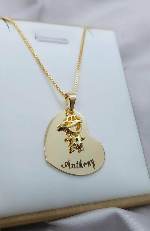 Colar Personalizado Coração Com 1 Filho (a) Banhado a Ouro - comprar online