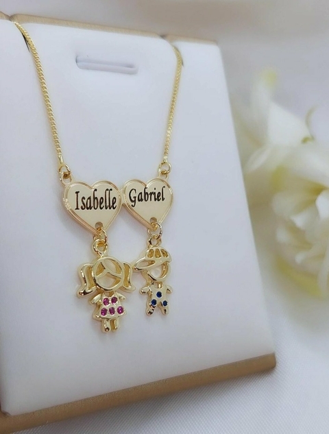 Colar de Corações Personalizados com Dois Nomes e Pingentes De Filhos Banhado a Ouro - comprar online