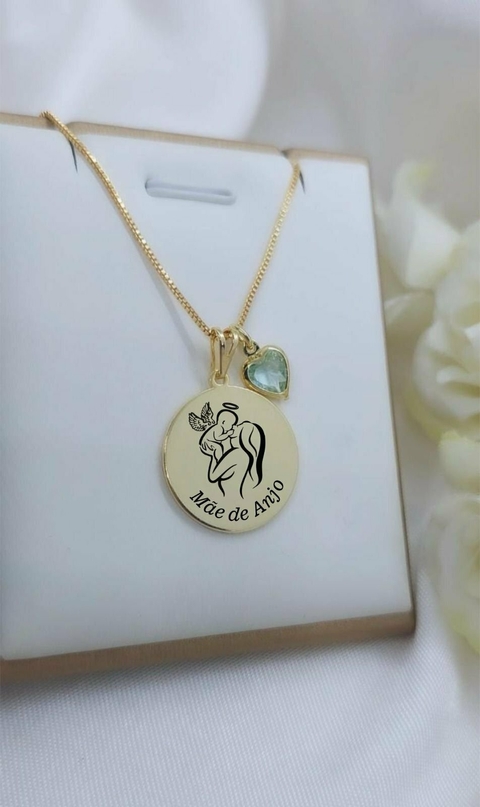 Colar Redondo Personalizado Anjinho Com Ponto De Luz Banhado a Ouro - comprar online
