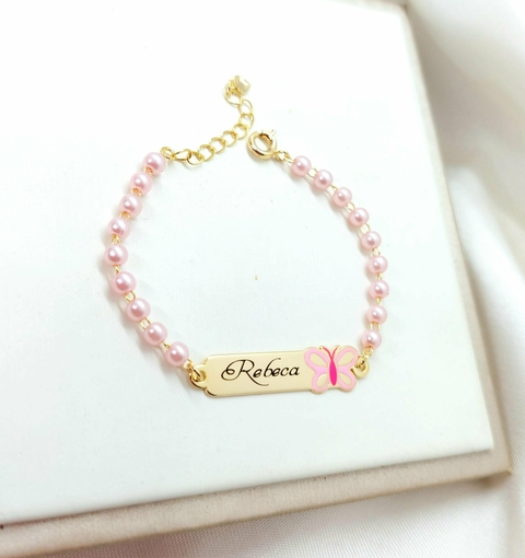 Pulseira Personalizável Infantil Banhada a Ouro De Borboleta Com Pérolas - comprar online