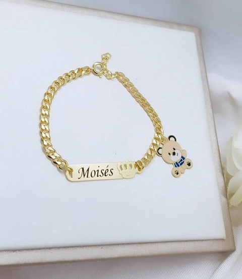 Pulseira Personalizada de Ursinho Infantil Banhada a Ouro - comprar online