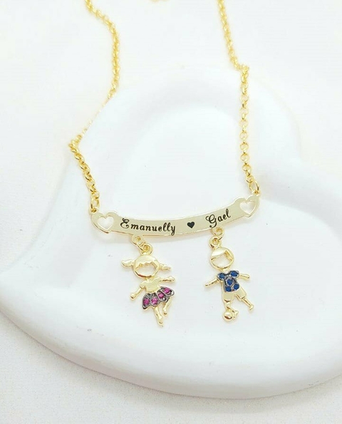 Colar de Canga Personalizado Banhado a Ouro Com Até 4 Pingentes Zircônias Corrente Elo Portugues - comprar online