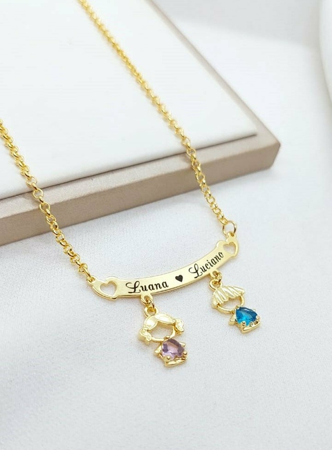 Colar de Canga Banhada a Ouro Com Até 4 Pingentes e Nomes Corrente Elo Portugues - comprar online