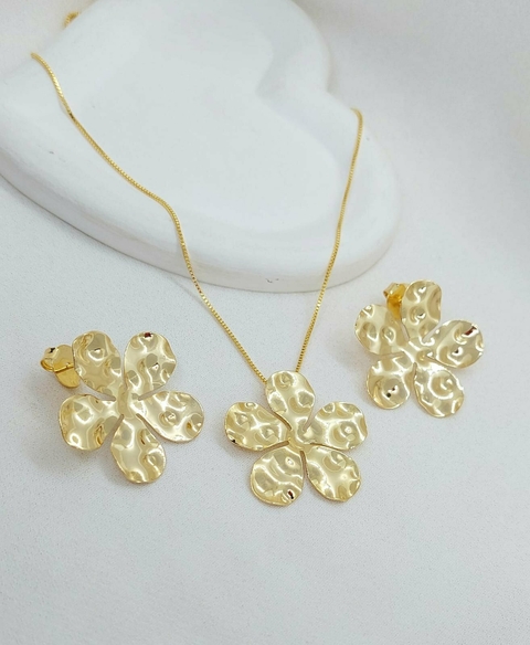 Conjunto de Flor Bolhas Banhado a Ouro - comprar online