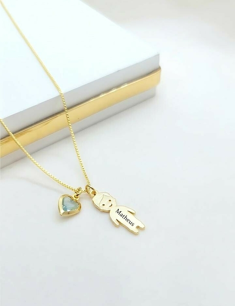 Colar Menino Personalizado Banhado a Ouro Com Pingente Ponto de Luz - comprar online