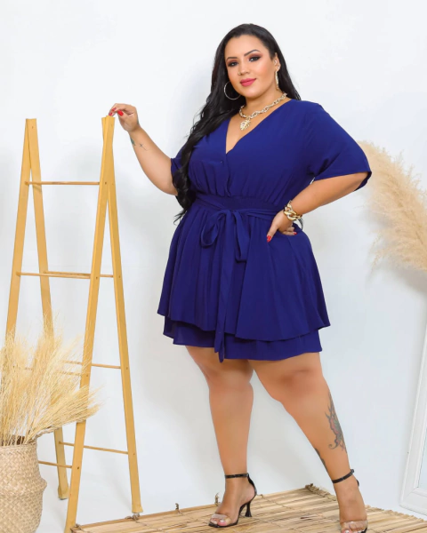 Macaquinho Short Saia Manga Curta Amarração Babado Liso 7977 na internet