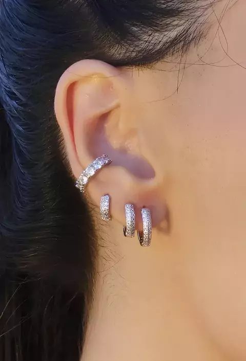 Trio de Rargolinhas Cravejadas - Ródio Branco - comprar online