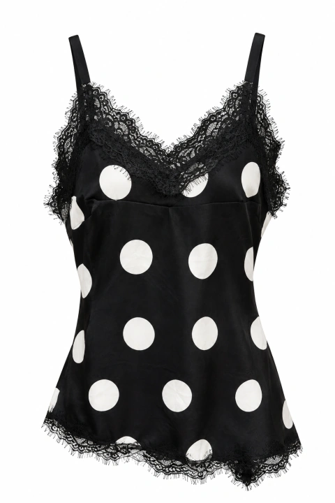 BLUSA SEDA ENCAJE NEGRA PUNTOS