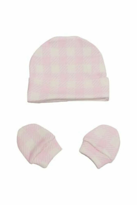 Conjunto Touca e Luva para Recém-nascido Vichy Rosa