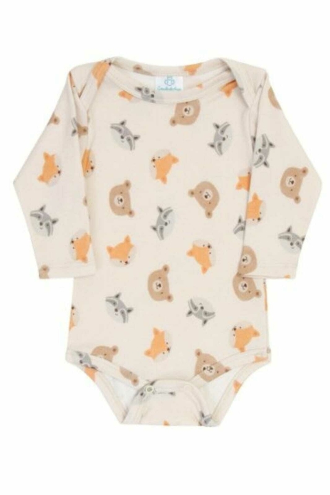 Body Bebê Manga Longa em Algodão Natural Egípcio Ursinhos