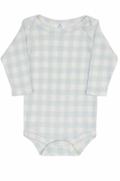 Body Bebê Manga Longa em Algodão Natural Egípcio Vichy Azul