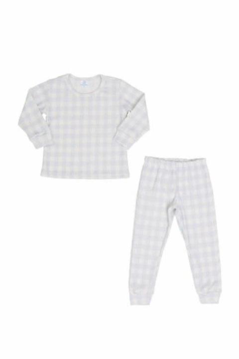 Pijama Infantil Manga Longa em Algodão Egípcio Vichy Azul