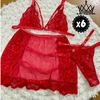 CONJUNTO TRES PIEZAS DE ENCAJE Y TUL DOBLE TIRA - comprar online