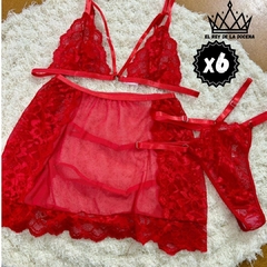 CONJUNTO TRES PIEZAS DE ENCAJE Y TUL DOBLE TIRA - comprar online