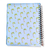Caderno espiral com capa azul clara decorada com padrão de pequenas palmeiras desenhadas