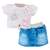 Conjunto Camiseta Rosa E Saia Jeans Bebê Menina Upi Uli