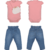 Conjunto Body Rosa Com Culote Jeans Bebê Menina Suzana