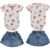 Conjunto Body Branco Com Saia Azul Jeans Bebê Menina Lucila