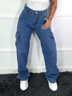 Calça cargo jeans wide leg